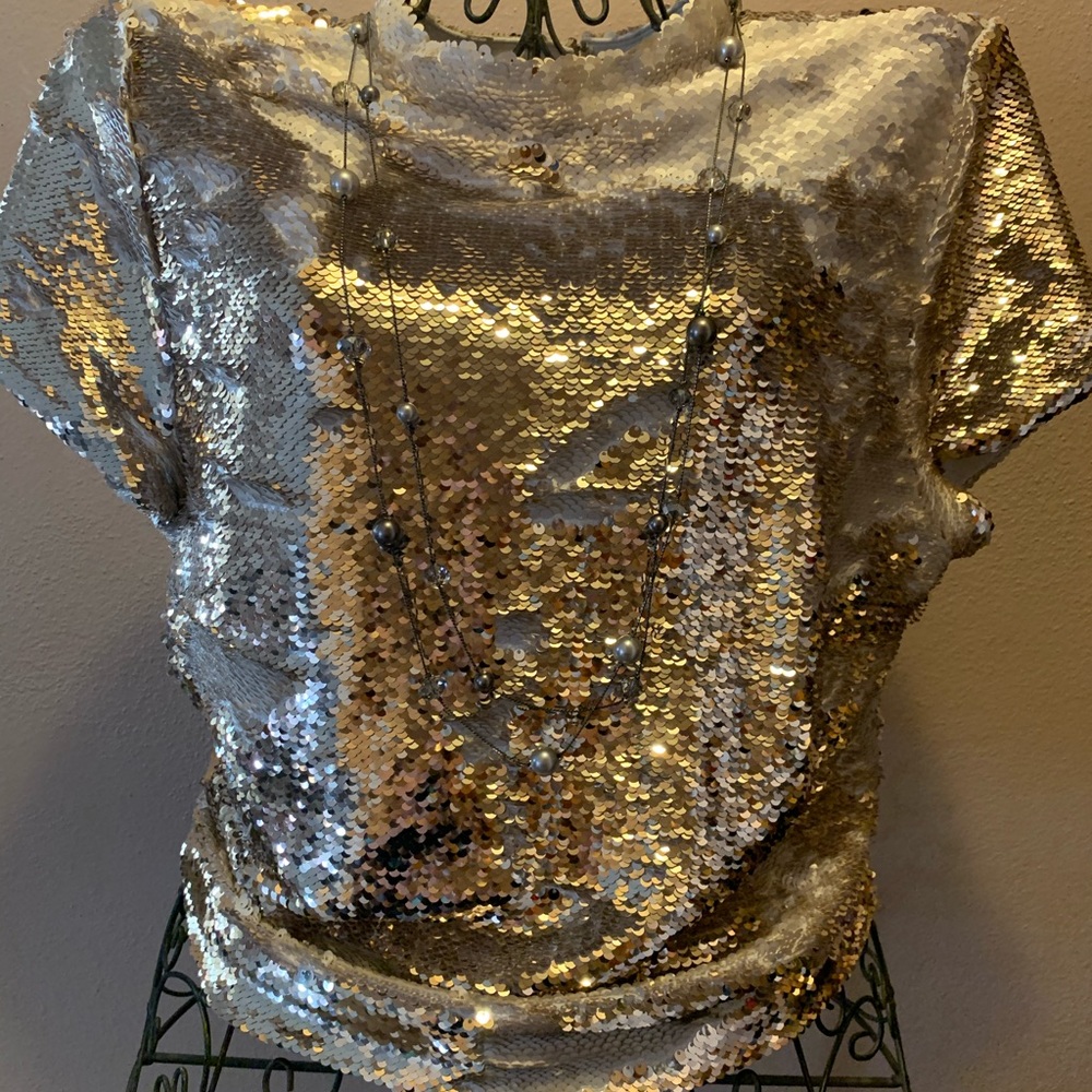 Buckle Women's Short Sleeve Sequin Top in Gold and Silver Size L $35